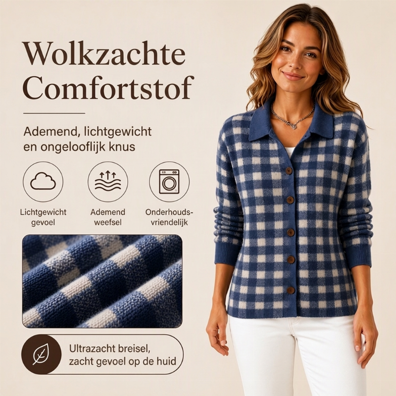 Oversized Geruite Gebreide Cardigan met Kraag en Knoopsluiting-3