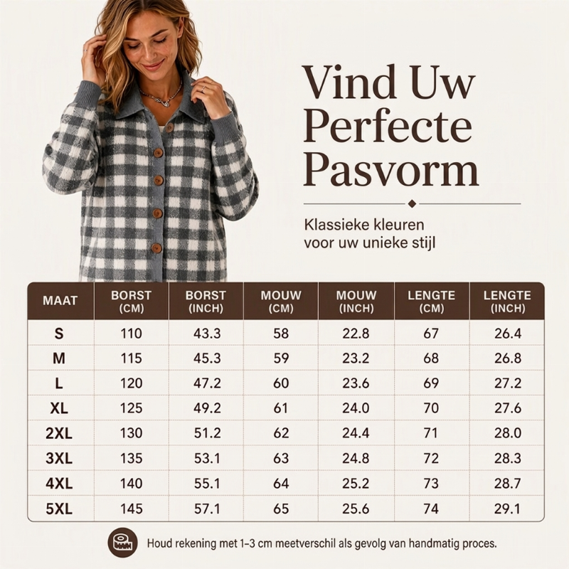 Oversized Geruite Gebreide Cardigan met Kraag en Knoopsluiting-5