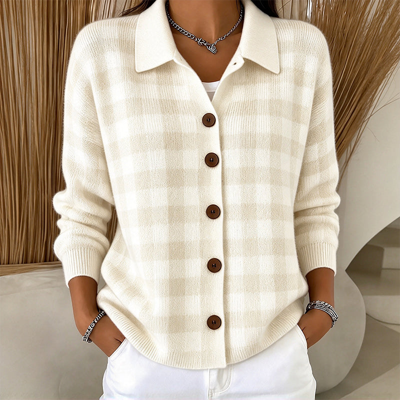 Oversized Geruite Gebreide Cardigan met Kraag en Knoopsluiting-8