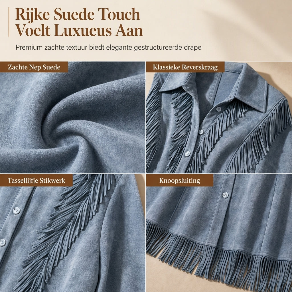 Elegante Suède-Look Jurk met Franjes en Knoopsluiting-4
