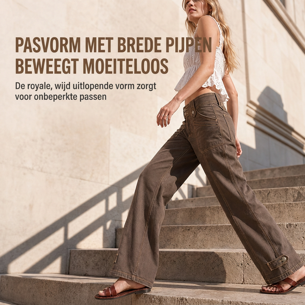 Casual Utility Broek met Wijde Pijpen, Voorzakken en Verstelbare Enkelbandjes-2
