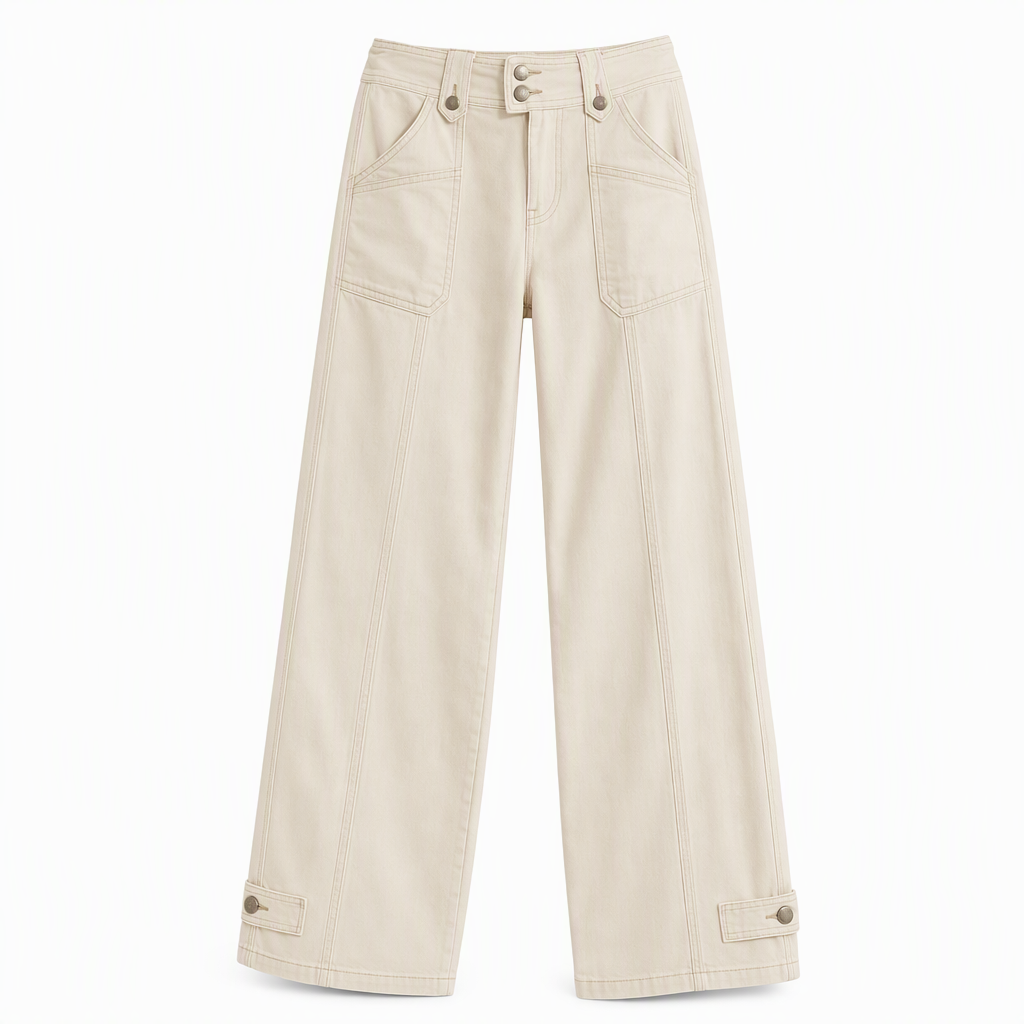 Casual Utility Broek met Wijde Pijpen, Voorzakken en Verstelbare Enkelbandjes-7