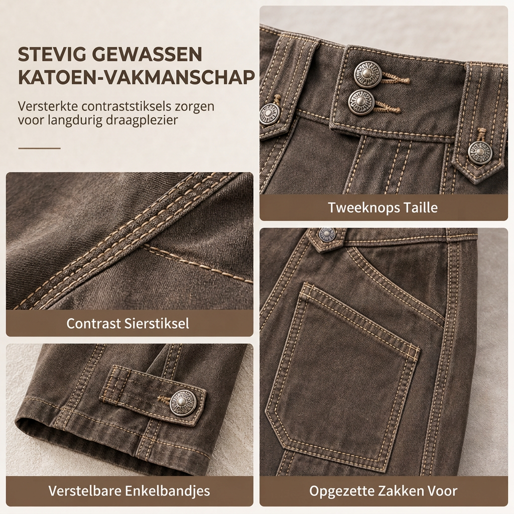 Casual Utility Broek met Wijde Pijpen, Voorzakken en Verstelbare Enkelbandjes-3