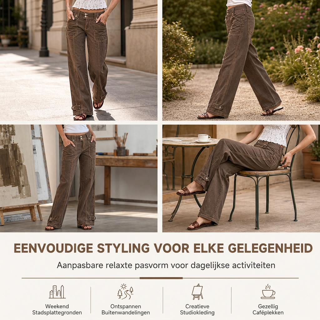 Casual Utility Broek met Wijde Pijpen, Voorzakken en Verstelbare Enkelbandjes-5