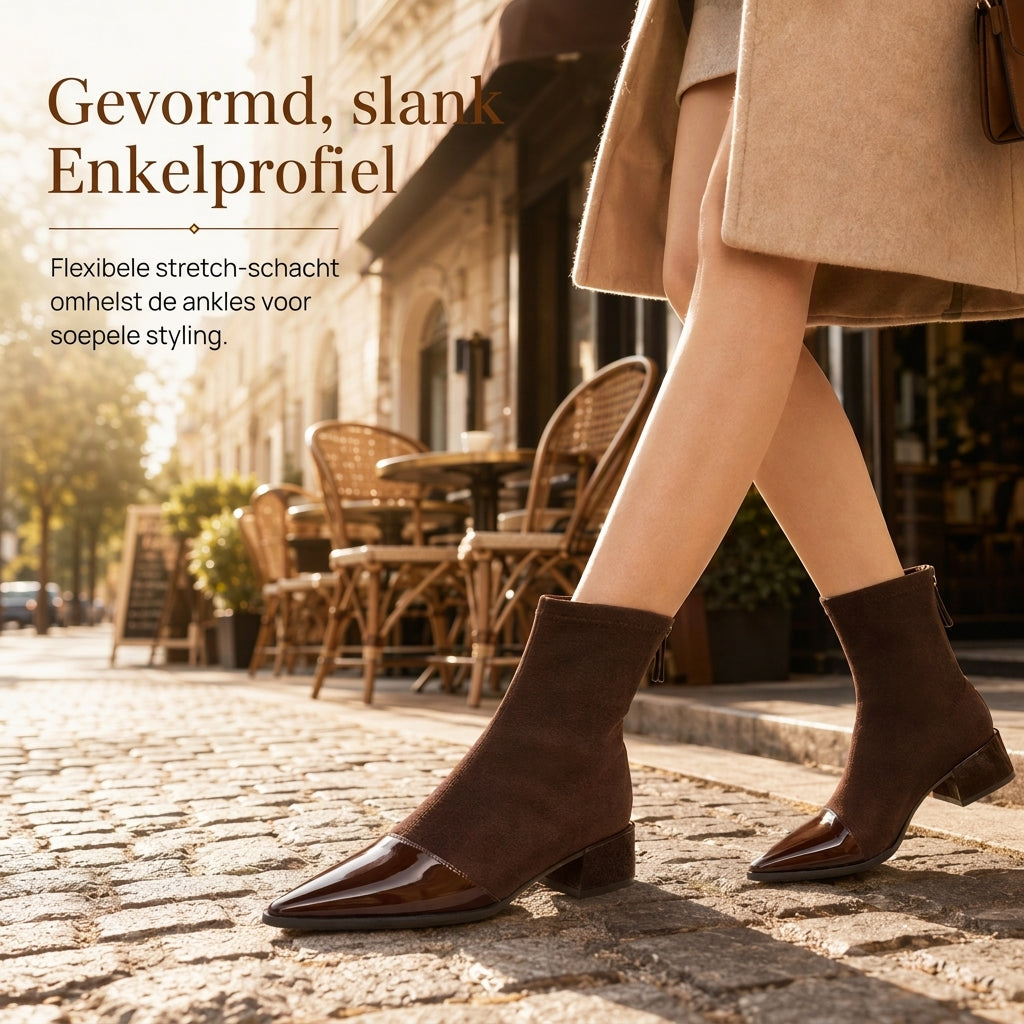 Elegante Stretch-Suède Enkellaarzen met Puntneus en Blokhak-2