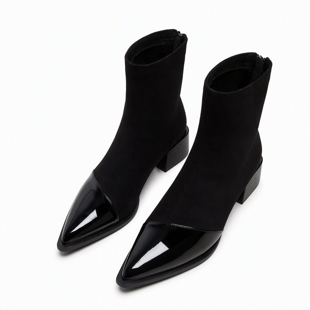 Elegante Stretch-Suède Enkellaarzen met Puntneus en Blokhak-8