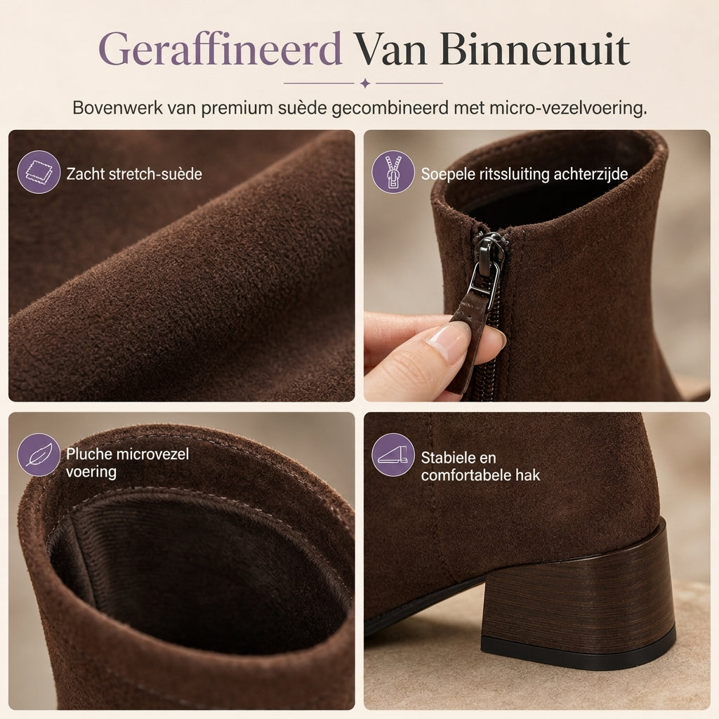 Elegante Stretch-Suède Enkellaarzen met Puntneus en Blokhak-3