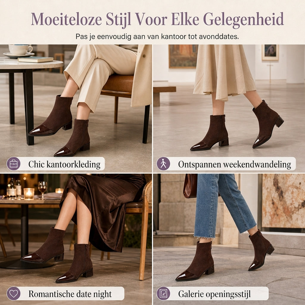 Elegante Stretch-Suède Enkellaarzen met Puntneus en Blokhak-5