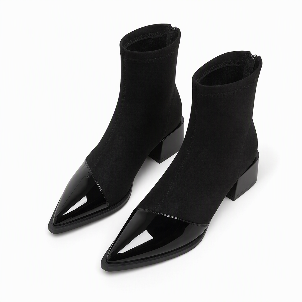 Elegante Stretch-Suède Enkellaarzen met Puntneus en Blokhak-10