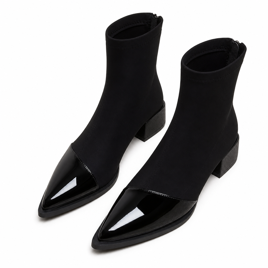 Elegante Stretch-Suède Enkellaarzen met Puntneus en Blokhak-11