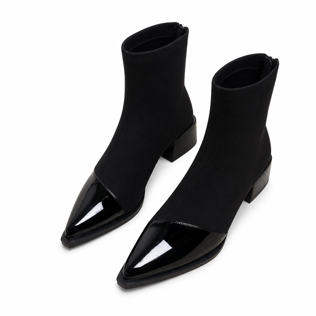 Elegante Stretch-Suède Enkellaarzen met Puntneus en Blokhak-12