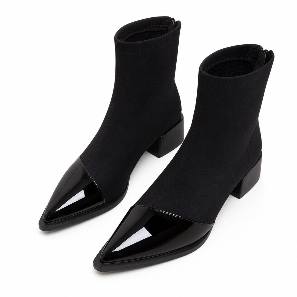 Elegante Stretch-Suède Enkellaarzen met Puntneus en Blokhak-13