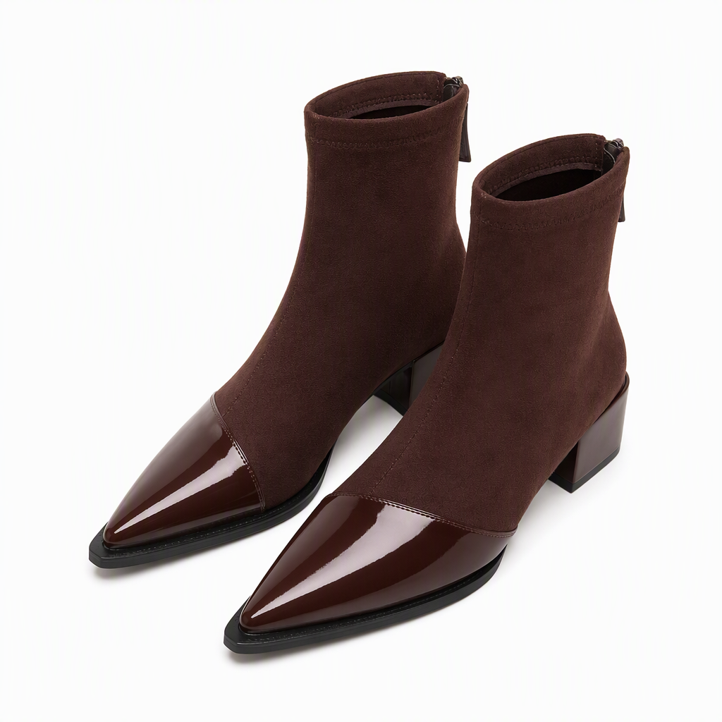 Elegante Stretch-Suède Enkellaarzen met Puntneus en Blokhak-17