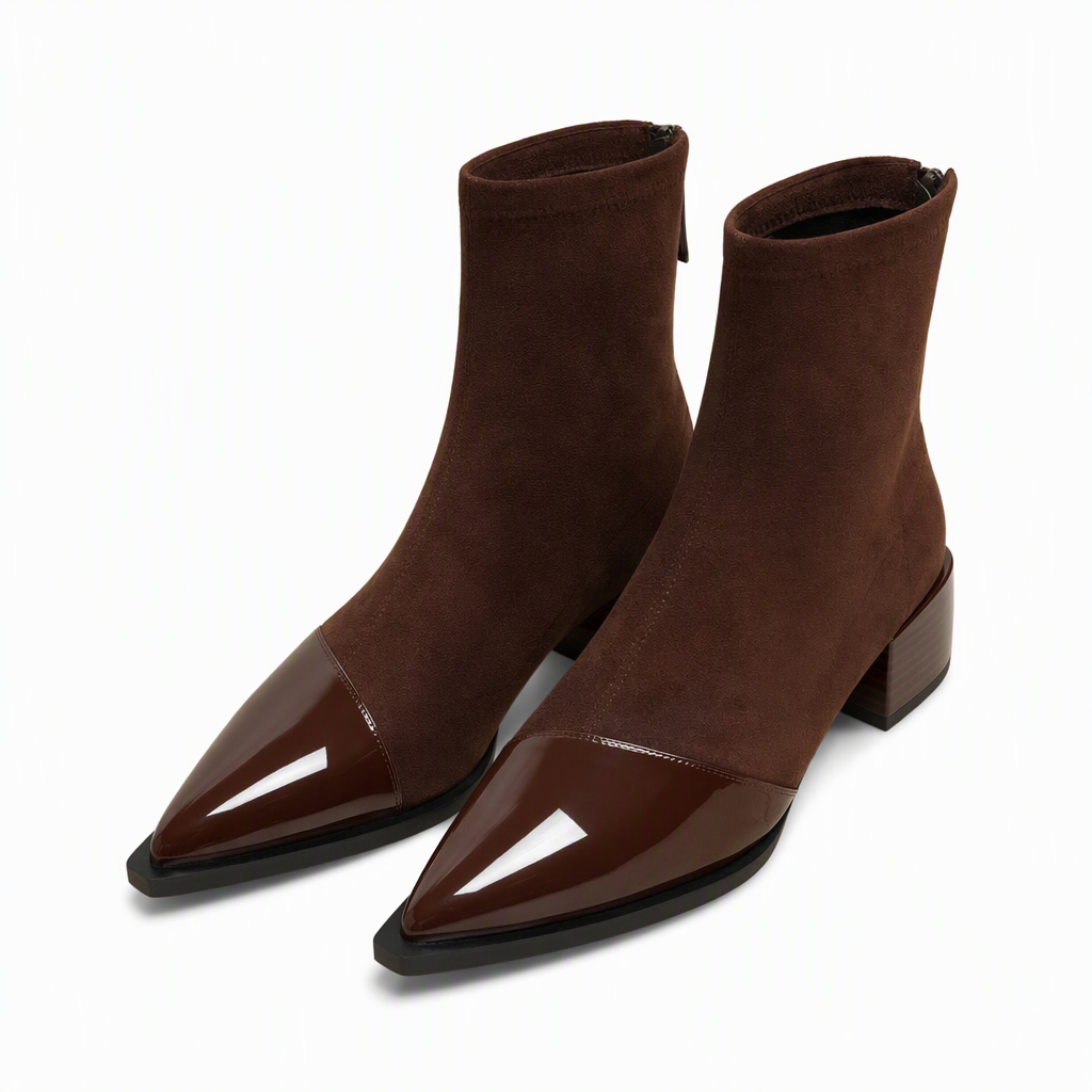 Elegante Stretch-Suède Enkellaarzen met Puntneus en Blokhak-16