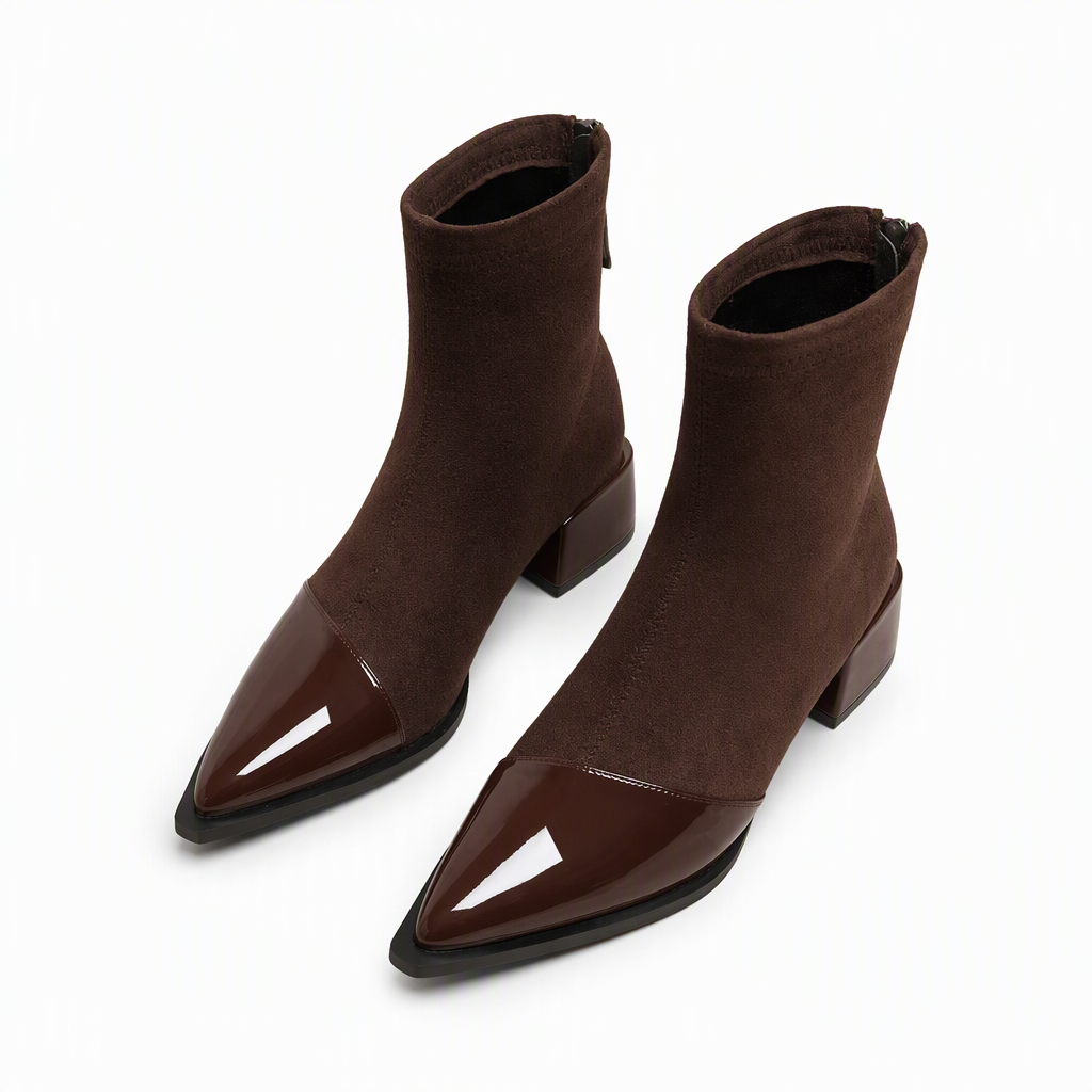 Elegante Stretch-Suède Enkellaarzen met Puntneus en Blokhak-15