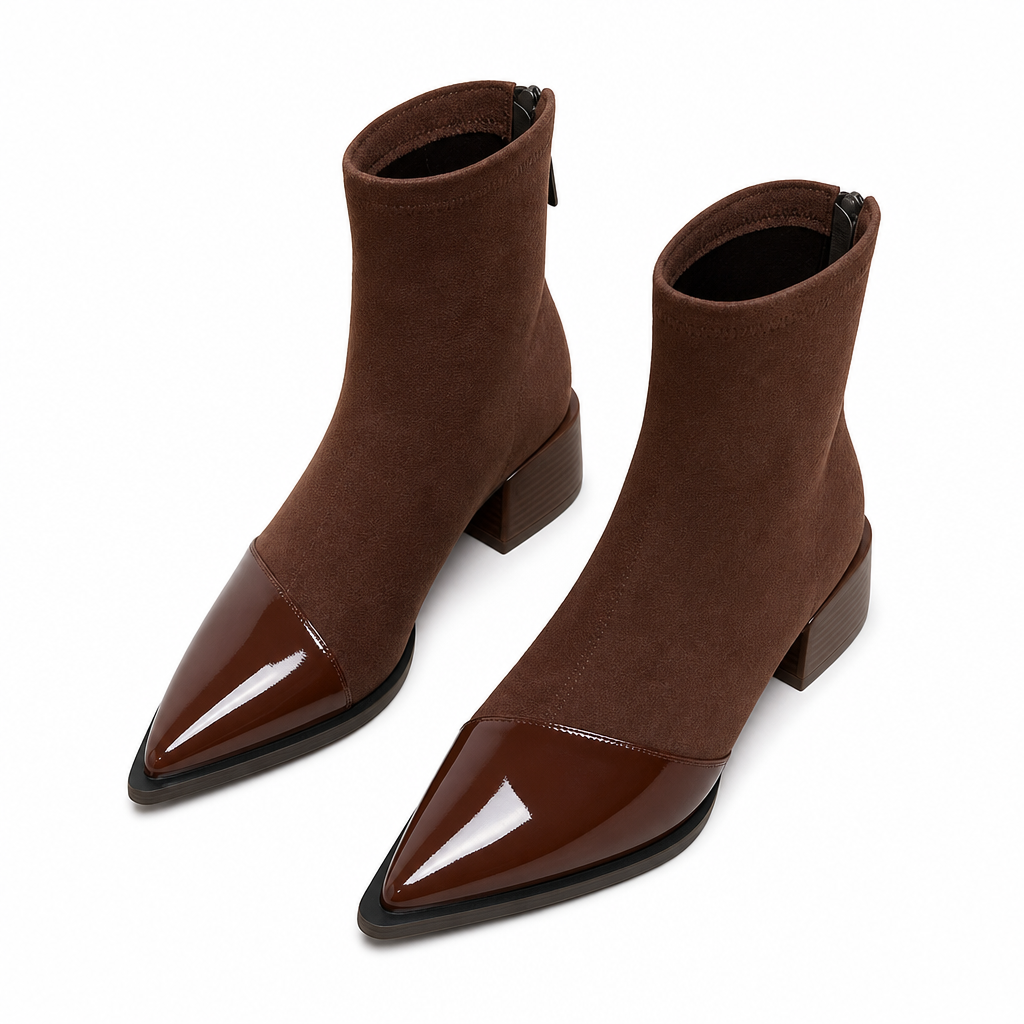 Elegante Stretch-Suède Enkellaarzen met Puntneus en Blokhak-19