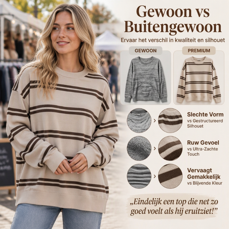 Casual Gestreepte Gebreide Trui met Ronde Hals en Relaxte Pasvorm-3
