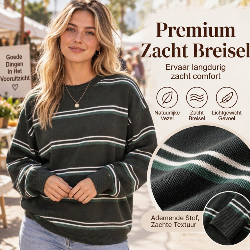 Casual Gestreepte Gebreide Trui met Ronde Hals en Relaxte Pasvorm-4