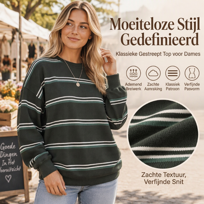 Casual Gestreepte Gebreide Trui met Ronde Hals en Relaxte Pasvorm