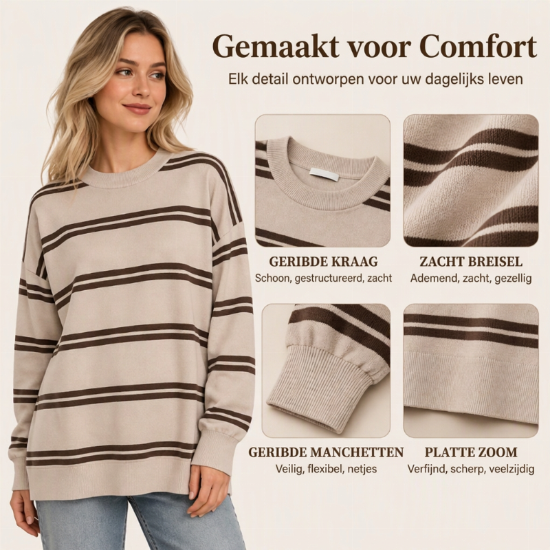 Casual Gestreepte Gebreide Trui met Ronde Hals en Relaxte Pasvorm-1