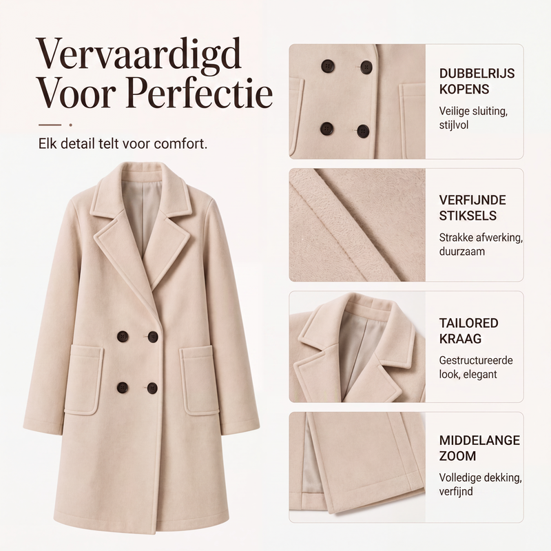 Elegante Lange Wolmix Mantel met Dubbele Knoopsluiting-1