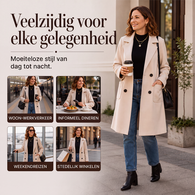 Elegante Lange Wolmix Mantel met Dubbele Knoopsluiting-5