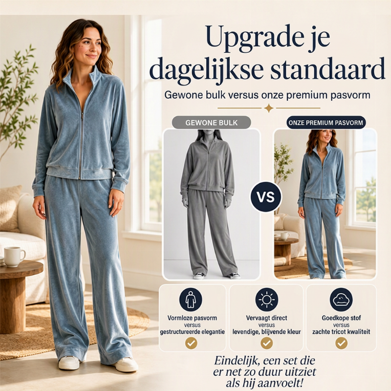 Elegante 2-Delige Fluwelen Lounge Set met Ritssluiting en Wijde Pijpen-2