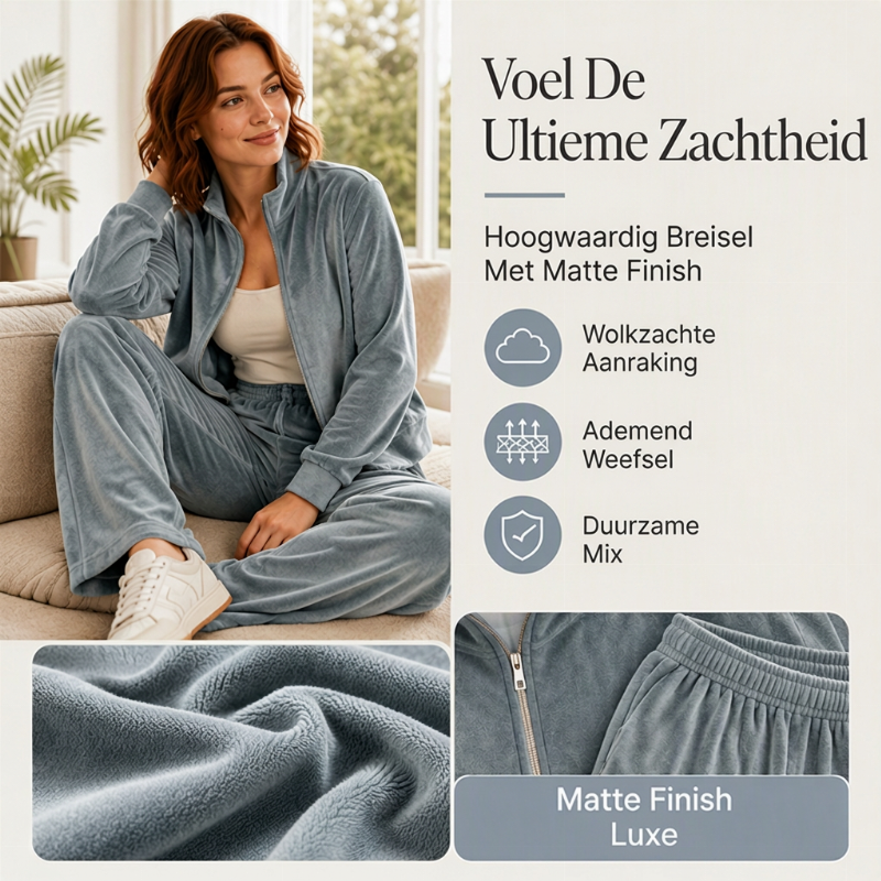 Elegante 2-Delige Fluwelen Lounge Set met Ritssluiting en Wijde Pijpen-3