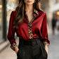 Elegante Satijnen Blouse met Luipaardkraag en Contrastmanchetten-10