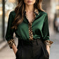 Elegante Satijnen Blouse met Luipaardkraag en Contrastmanchetten-9