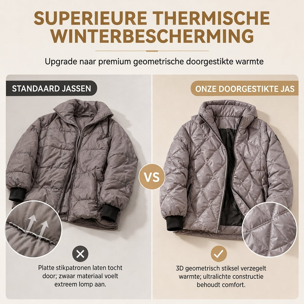 Gewatteerde Winterjas met Capuchon, Geribde Manchetten en Geometrisch Patroon-7