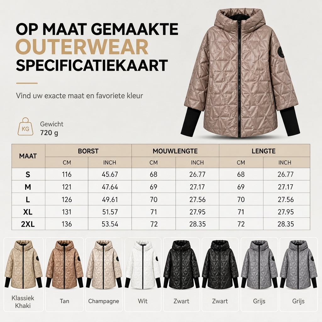 Gewatteerde Winterjas met Capuchon, Geribde Manchetten en Geometrisch Patroon-6