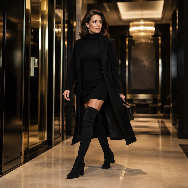 Elegante Overknee Suède-Look Laarzen met Blokhak en Strikdetail-7