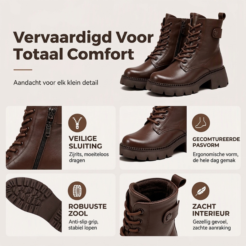 Stoere Platform Enkellaarzen met Vetersluiting en Chunky Zool-1