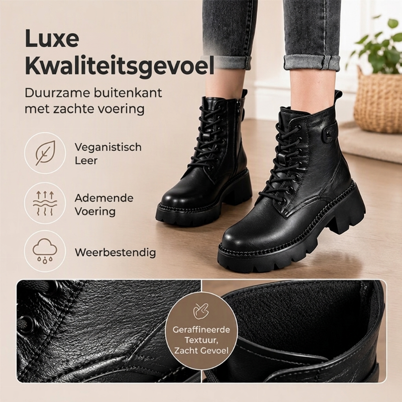 Stoere Platform Enkellaarzen met Vetersluiting en Chunky Zool-3