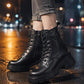 Stoere Platform Enkellaarzen met Vetersluiting en Chunky Zool-10