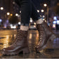 Stoere Platform Enkellaarzen met Vetersluiting en Chunky Zool-8