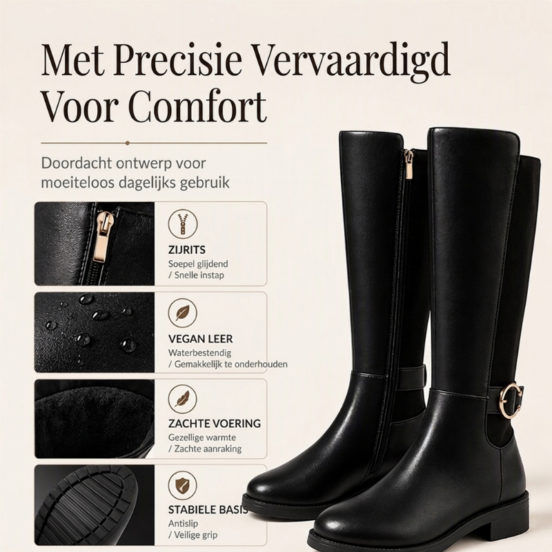 Warme Halfhoge Laarzen met Zachte Voering, Zijrits en Gespdetail-1