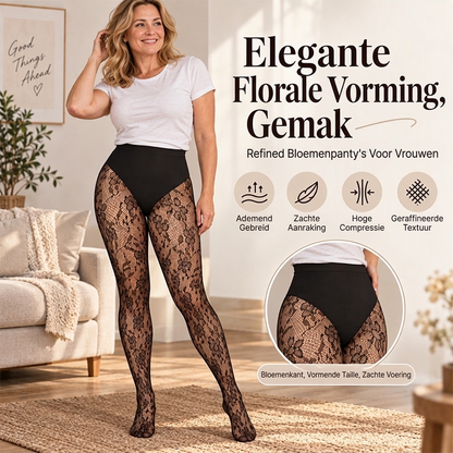 Hoge taille kanten panty met bloemenpatroon