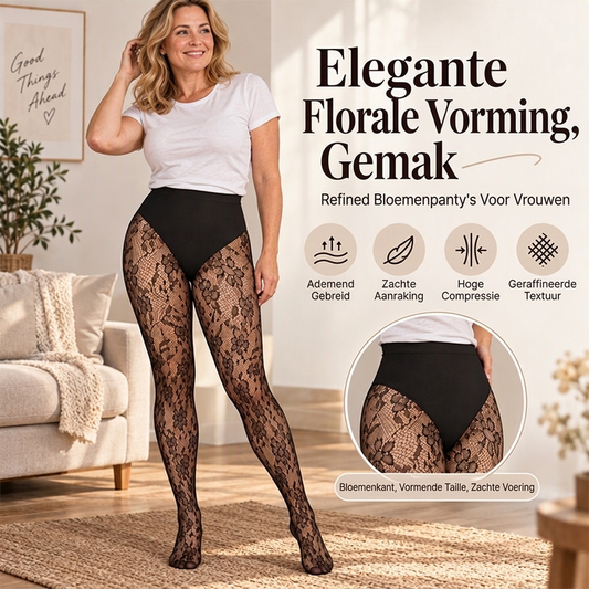 Hoge taille kanten panty met bloemenpatroon