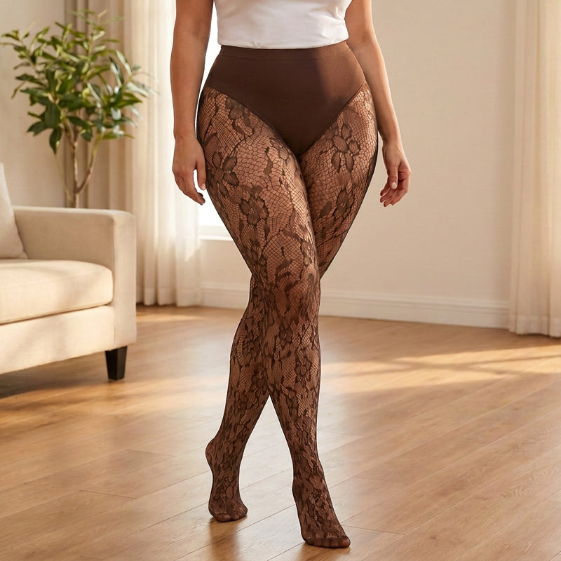 Hoge taille kanten panty met bloemenpatroon-12