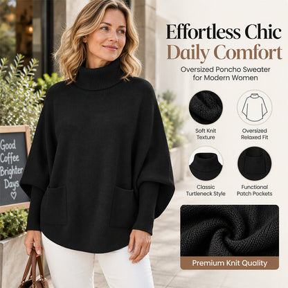 Oversized Gebreide Poncho Trui met Col en Zakken