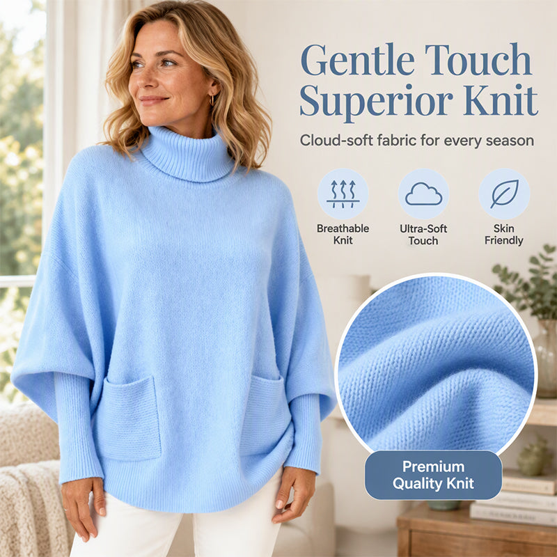Oversized Gebreide Poncho Trui met Col en Zakken-3