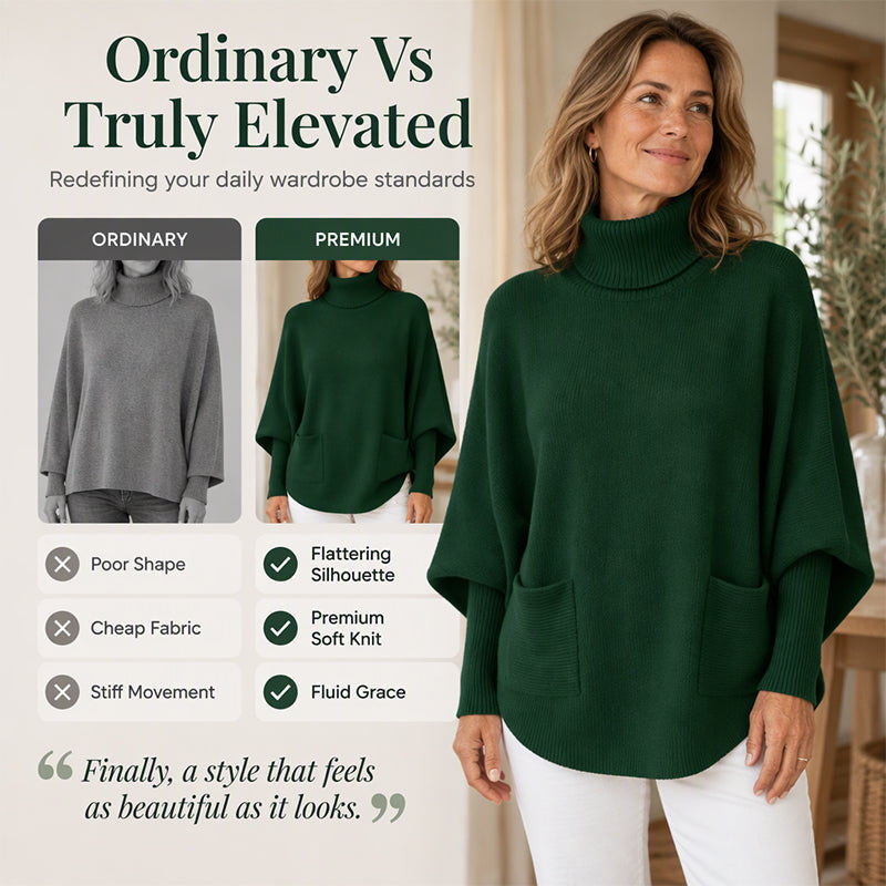 Oversized Gebreide Poncho Trui met Col en Zakken-2