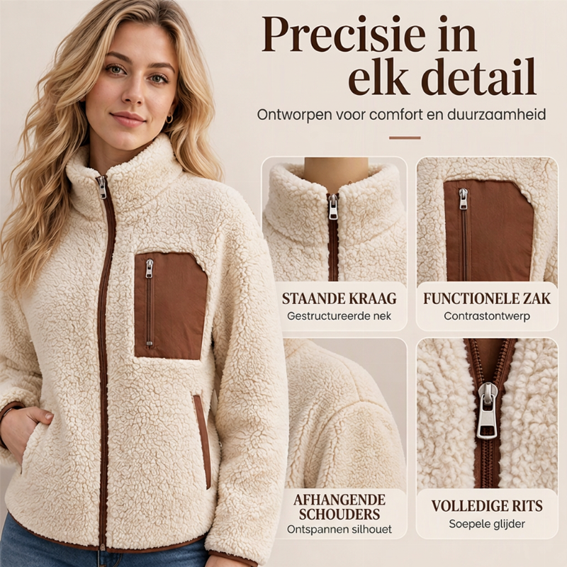 Zachte teddy jas met ritssluiting voor dames-1