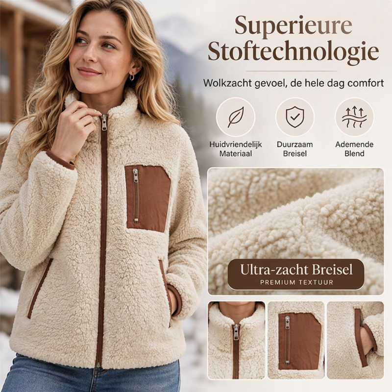 Zachte teddy jas met ritssluiting voor dames-3