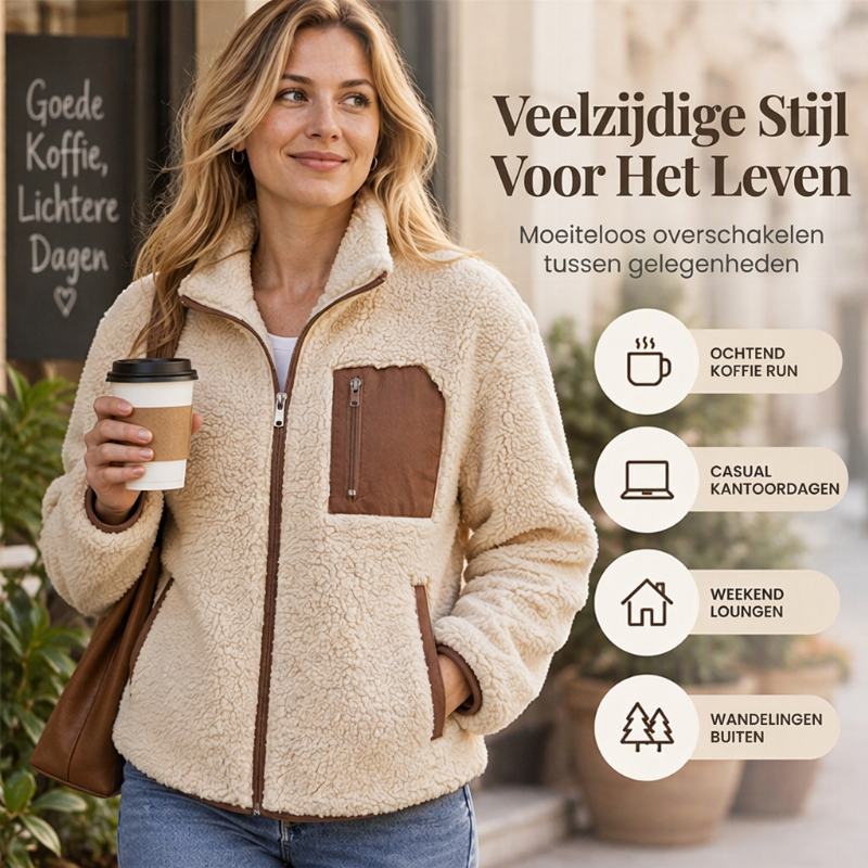 Zachte teddy jas met ritssluiting voor dames-4