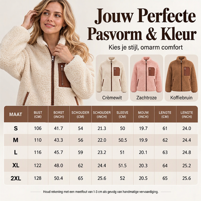 Zachte teddy jas met ritssluiting voor dames-5