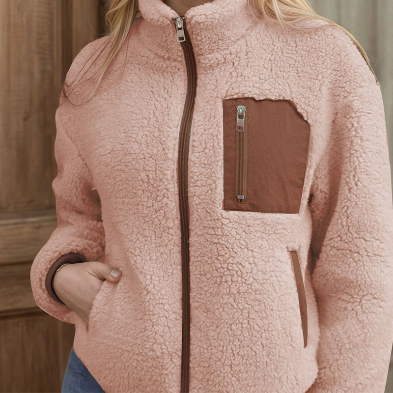 Zachte teddy jas met ritssluiting voor dames-9