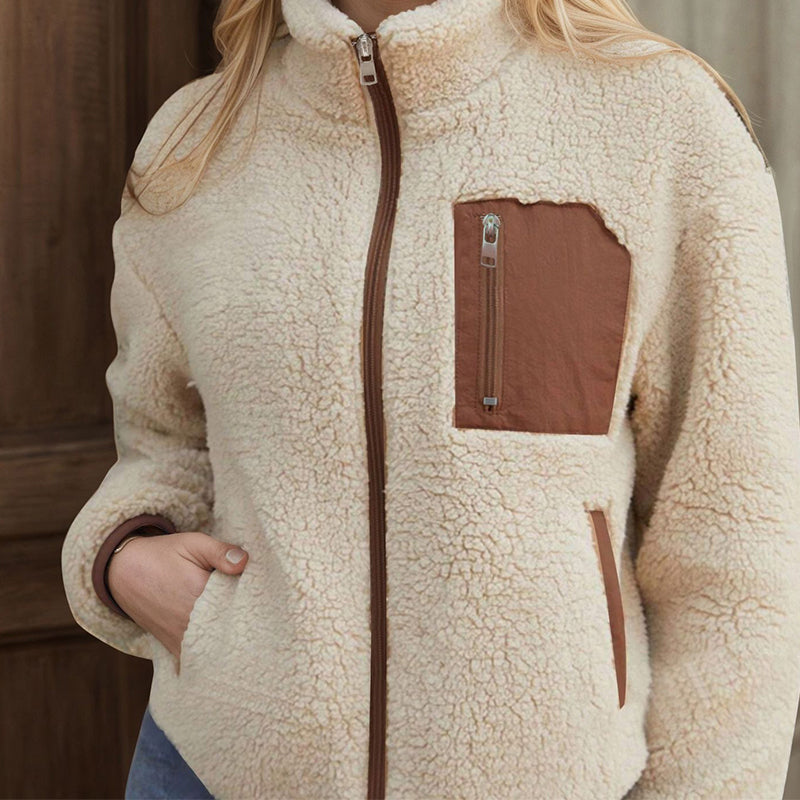Zachte teddy jas met ritssluiting voor dames-10